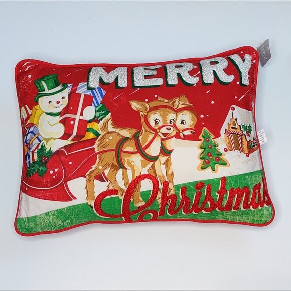 Raz‎ Imports Retro Christmas Pillow Frosty The Snowman Sleigh Reindeer - Picture 6 of 12